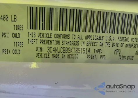 2019 Jeep Compass Latitude Fwd from USA, damaged, VIN 3C4NJCBB9KT851514
